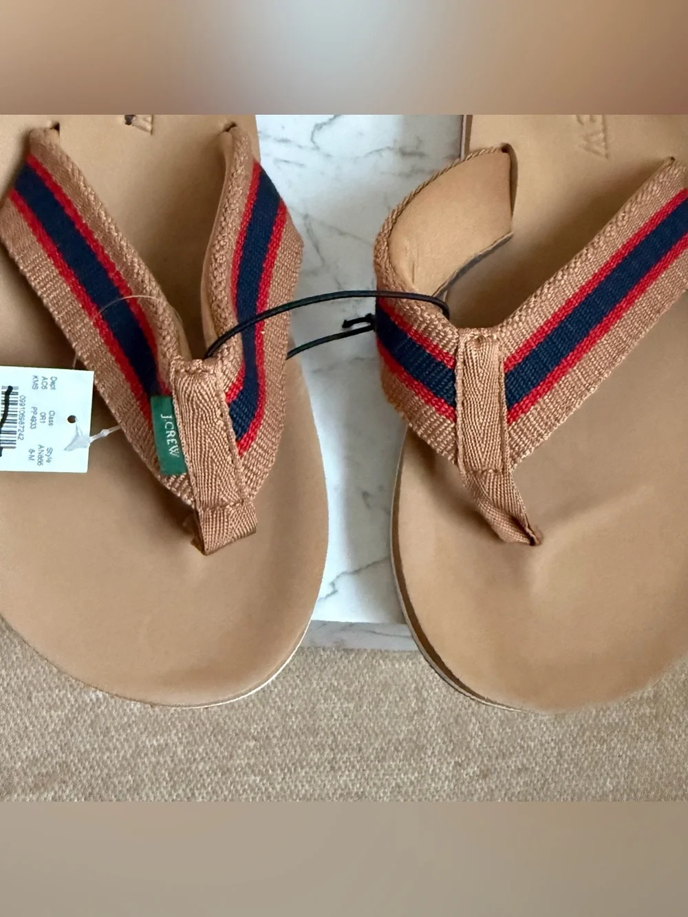 J.Crew Men's Striped Flip Flops Beige Multi Stripe Size 8 New